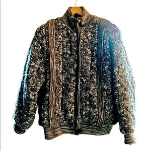 Vintage 80s Knit Sweater Jacket Black White